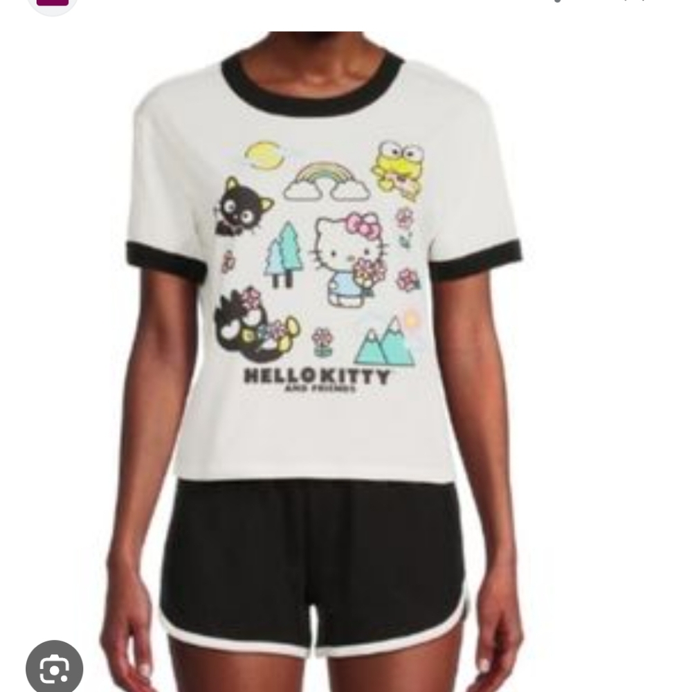 -Sanrio Hello Kitty & Friends White and Black Short Sleeve Ringer Tee Boxy Fit